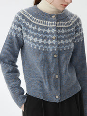Gilet d'hiver vintage en maille jacquard, style cardigan d'hiver.