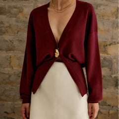 Cardigan à manches lanternes et col en V boutonné