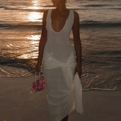 Robe midi blanche transparente à débardeur