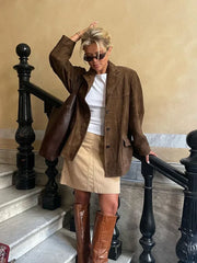 Manteau court d'automne rétro à poches et revers