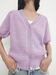 Gilet court en maille crochetée à col V