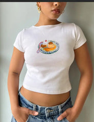 T-shirt à col rond et imprimé fruits, coupe ajustée
