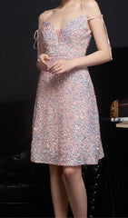 Robe midi à décolleté plongeant et sequins 