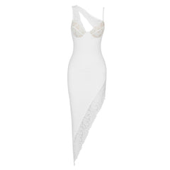 Robe midi sans manches à col en V en dentelle bandage SJ061610
