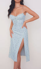 Robe imprimée à bretelles bleu ciel 