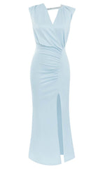 Robe sans manches fendue sur la cuisse bleu clair