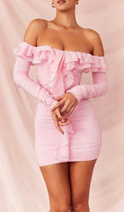 Robe mini bustier froncée rose