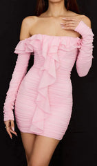 Robe mini bustier froncée rose