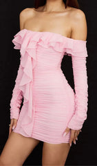Robe mini bustier froncée rose
