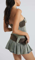 Robe mini bustier bleue à boucle