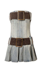 Robe mini bustier bleue à boucle