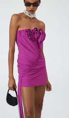 Robe mini bustier froncée violette