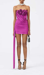 Robe mini bustier froncée violette
