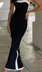 Robe longue bandage sans bretelles fendue