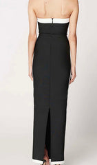 Robe longue bandage sans bretelles fendue