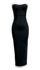 Robe longue bandage sans bretelles fendue