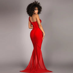 Robe maxi asymétrique sans manches à clous métalliques