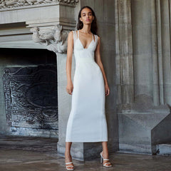 Robe midi bandage en maille sans manches à bretelles SW6568