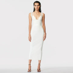 Robe midi bandage en maille sans manches à bretelles SW6568
