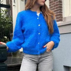 Cardigan court vintage à boutons en maille unie