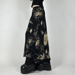 Jupe trapèze vintage à fleurs taille mi-haute