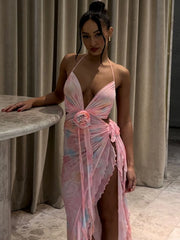 Robe midi dos nu à lacets
