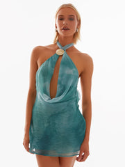 Robe de vacances tie-dye dos nu à épaules dénudées et découpes