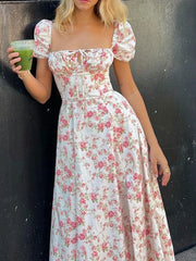 Robe trapèze à manches bouffantes et imprimé floral