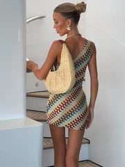 Robe mini asymétrique à une épaule en maille irrégulière