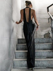 Robe longue dos nu à décolleté plongeant et fente en V ornée d'un ruban