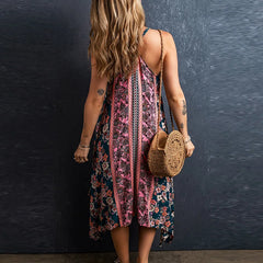 Robe bohème sans manches et dos nu en coton imprimé floral
