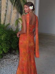 Robe longue bustier à empiècements en résille