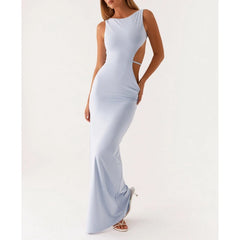 Robe moulante sans manches à motif boa, couleur unie