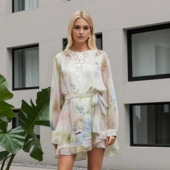 Robe à bretelles en maille à col V et imprimé floral