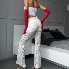 Pantalon en gaze slim ajouré en dentelle