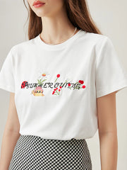 T-shirt blanc décontracté brodé de lettres