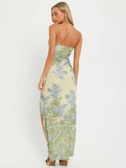 Robe de vacances bustier en maille fendue à volants