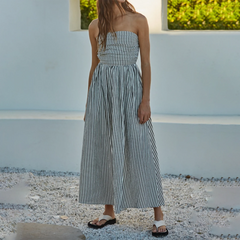 Robe midi bustier fluide à rayures