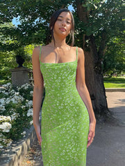 Robe midi moulante dos nu à bretelles fleuries