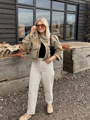 Manteau court kaki épais à poches style streetwear