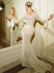 Robe longue fendue à volants transparente et moulante