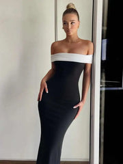 Robe midi moulante à épaules dénudées
