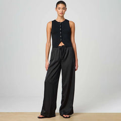 Pantalon décontracté à double nœud et coupe ample