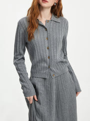 Ensemble cardigan en maille laine grise et blanche