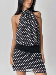 Robe mini dos nu patchwork à pois