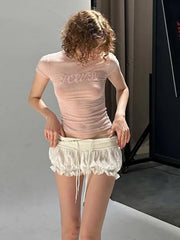 Short en jean taille basse à fermeture éclair