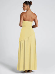 Robe longue bustier sans bretelles à fente dos nu et ruban