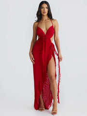 Robe midi dos nu à lacets