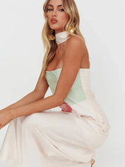 Robe de vacances sans manches, imprimée dos nu et épaules dénudées