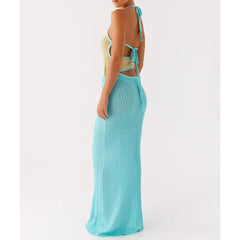 Robe moulante sans manches en maille ajourée colorée